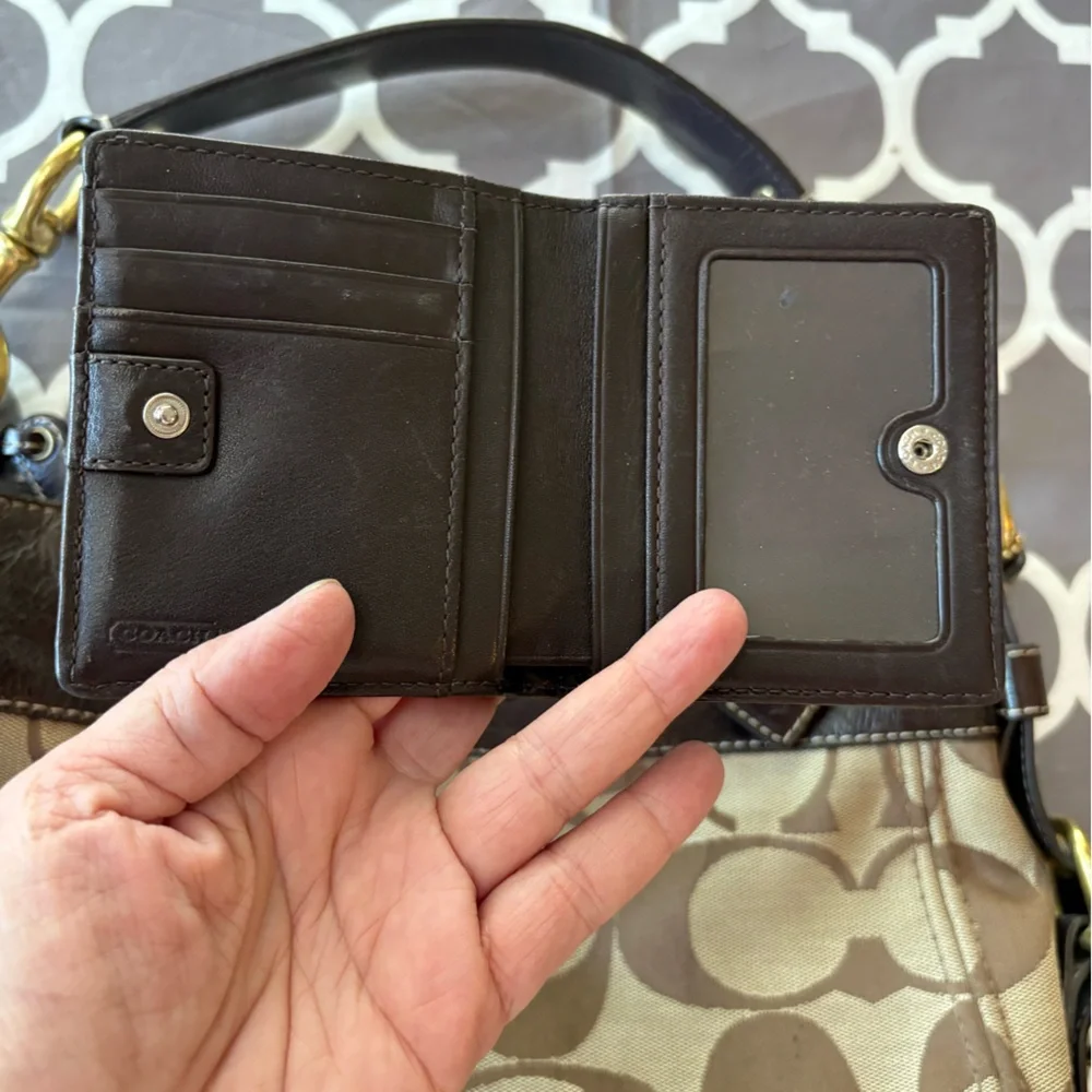 COACH F12657 Zoe Signature Canvas Gold Hardware Leather Trim Hobo Bag & Wallet - Picture 9 of 14